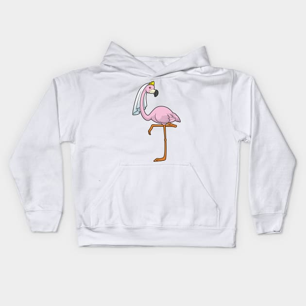 Flamingo as Bride at Wedding with Veil Kids Hoodie by Markus Schnabel